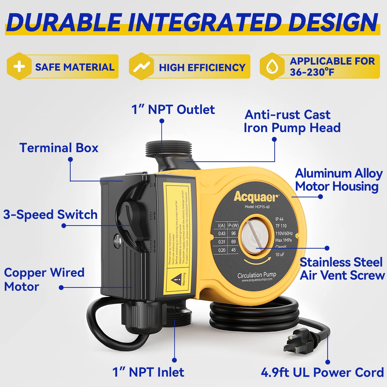 Acquaer 115V 3-Speed Instant Hot Water Recirculating Pump, 11 GPM Manual - Acquaer