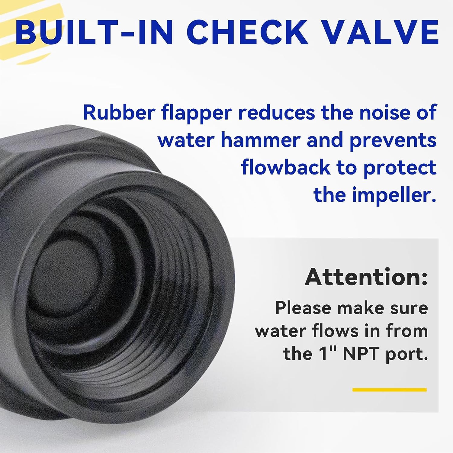 Acquaer 3/4'' NPT x 1'' NPT Adapter for sump pump, built-in check valve - Acquaer