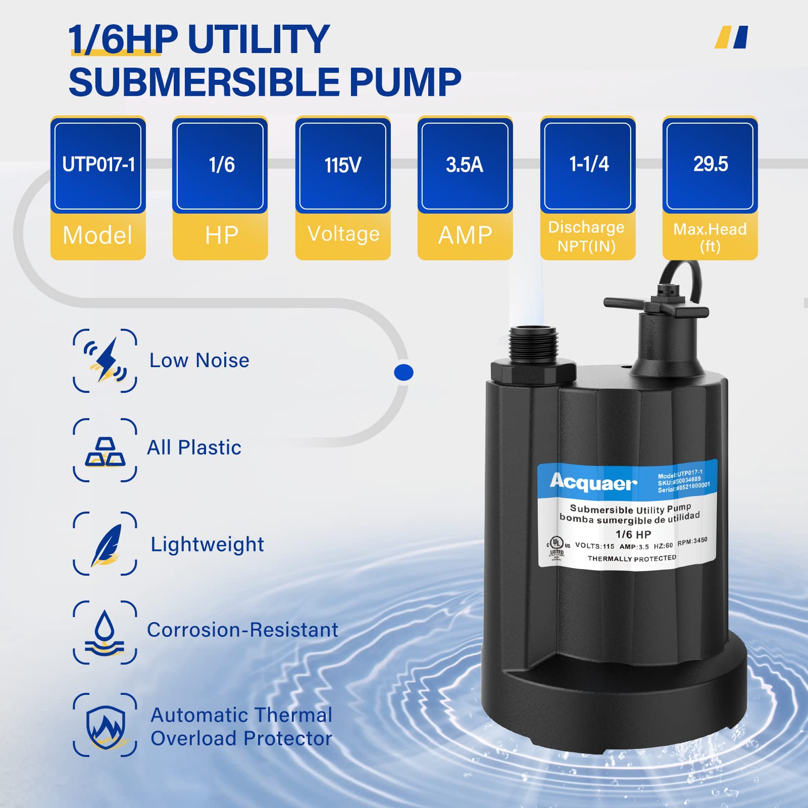 AIDUCHO Mini pompe à eau submersible 600 L/H 10 W Pompe à eau